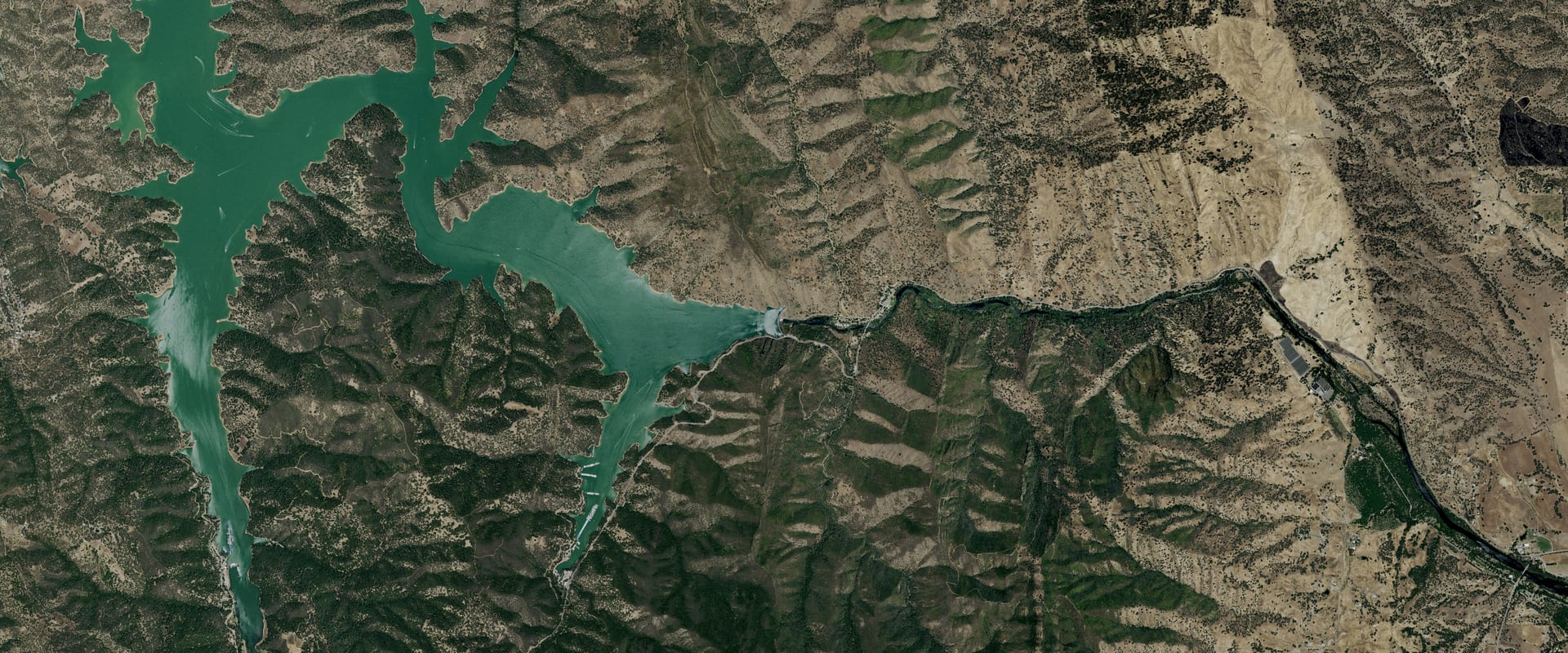 Aerial photo of Lake Berryessa and its shoreline