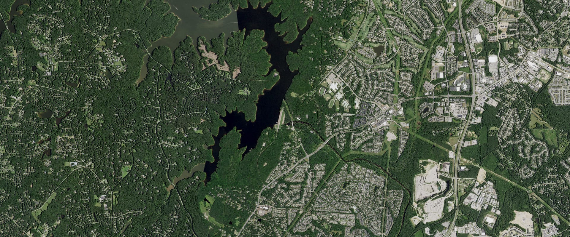 Aerial photo of Falls Lake and its shoreline