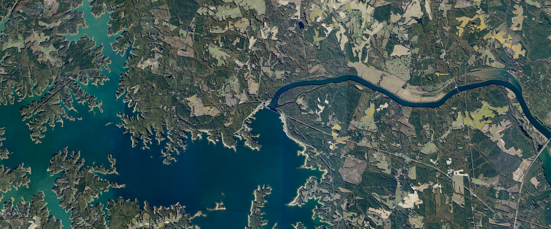 Aerial photo of Kerr Lake and its shoreline
